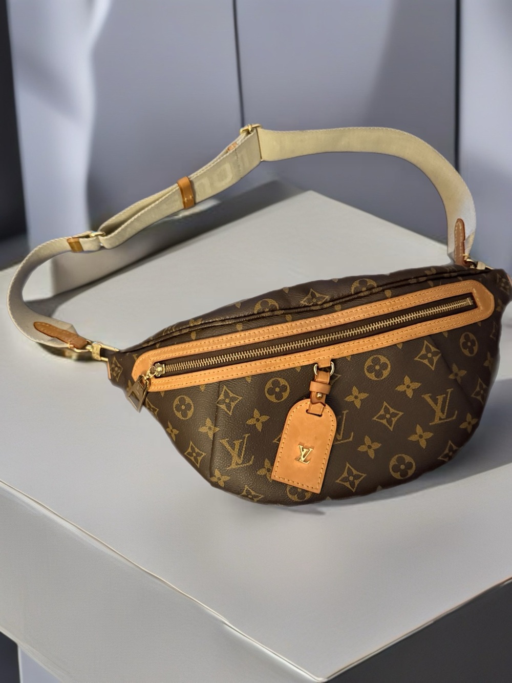 Louis Vuitton Monogram Canvas Crossbody Bumbag with Tan Leather Trim
